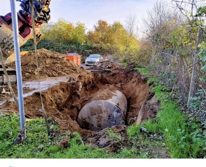 Tank exposed during removal work